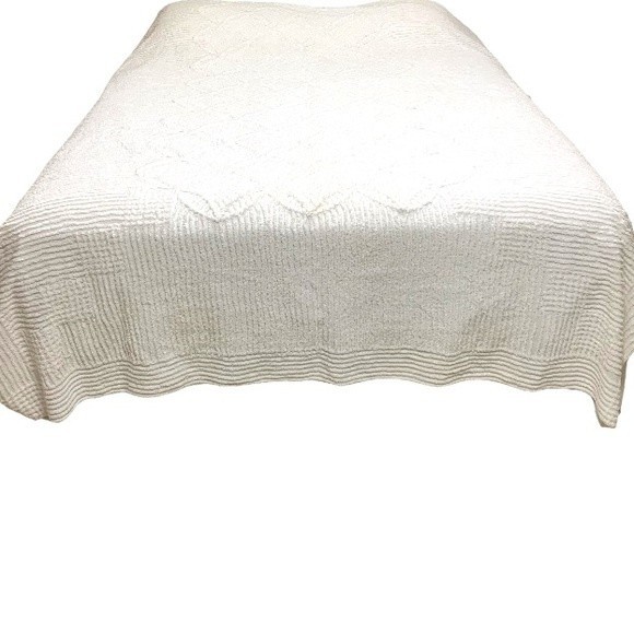 Vintage Chenille Hobnail White Queen Bedspread Quilt Coverlet 60s 70s - Picture 1 of 5
